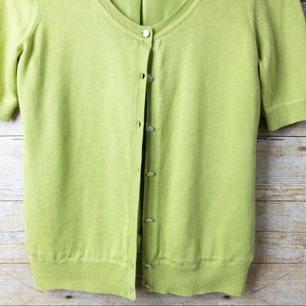 Talbots Petites Cardigan Silk Lined Green - Picture 4 of 5